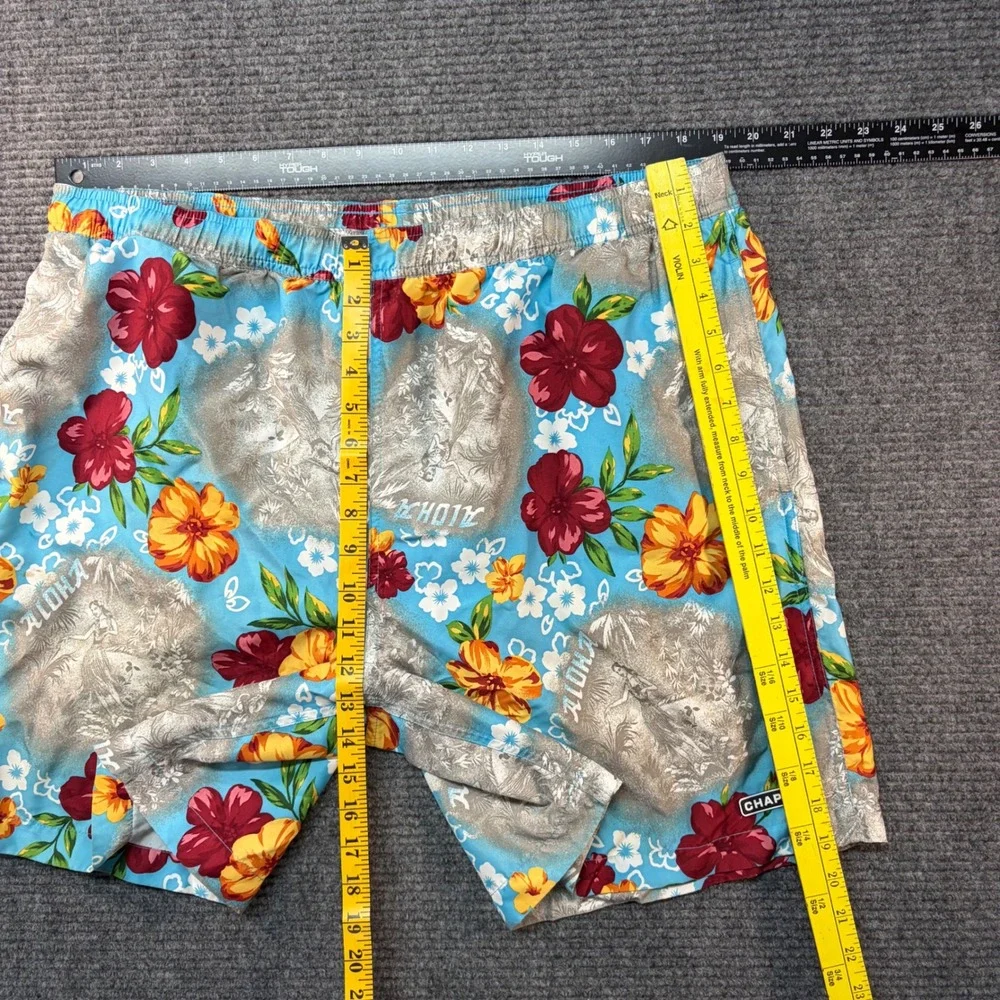 Chaps Mens XL Swim Trunks Blue Aloha Hula Girl Hibiscus Tropical Floral Shorts